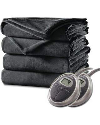 Sunbeam King Electric Heated Blanket Luxurious Velvet Plush 2 Digital Controllers, 20 Heat Settings and Auto-Off Feature - 5yr Warranty, Gunmetal/Charcoal Gray