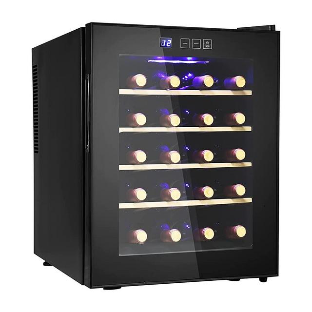 20 Bottle Wine Cooler Refrigerator- Freestanding Wine Cellar For Red, White, Champagne or Sparkling Wine, Quiet Operation Compressor Wine Fridge Digital Temperature Control Fridge Glass Door Black