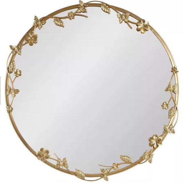 Rosella Gold 25 in. W x 25 in. H Glam Round Metal Wall Mirror