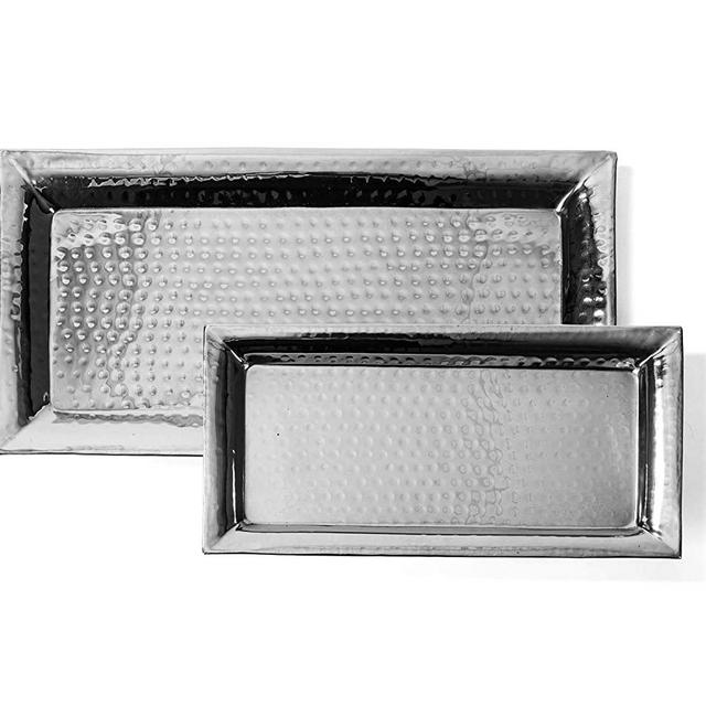 Colleta Home Silver Hammered Trays - Silver Serving Trays and Platters - Appetizer Tray - Chrome Platters (2 Pack Rectangle Platters)