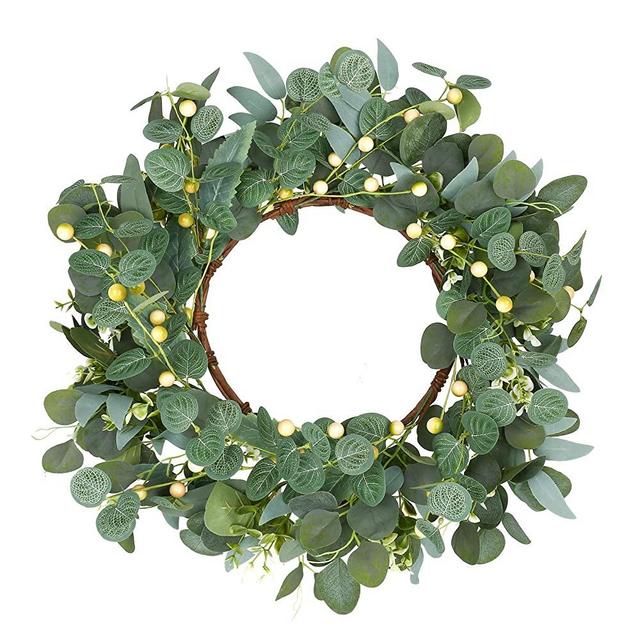 Eucalyptus Wreath,Artificial Green Eucalyptus Leaves Wreath With Light Green Berries, Spring and Summer Greenery Wreath for Front Door Wall Window Decor,Suitable for All Seasons and Festivals-20inches