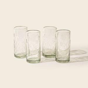 Etched Thistle Glassware - Highball set of 4, clear