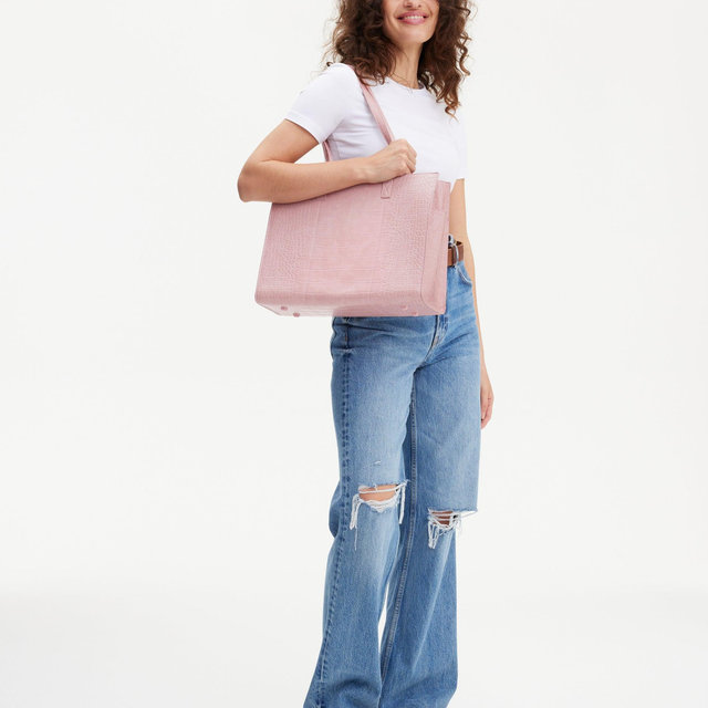 The Work Tote in Atlas Pink Croc