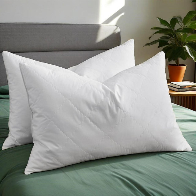Peace Nest Set of 2 Soft Goose Feather Bed Pillows with Quilted Design, Biscuit Pattern, King