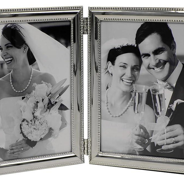 LEADEX Silver Plated Double Sides Picture Frame,Bead Border Home Décor Or Gift Item,5 by 7 Inch (Bead border)