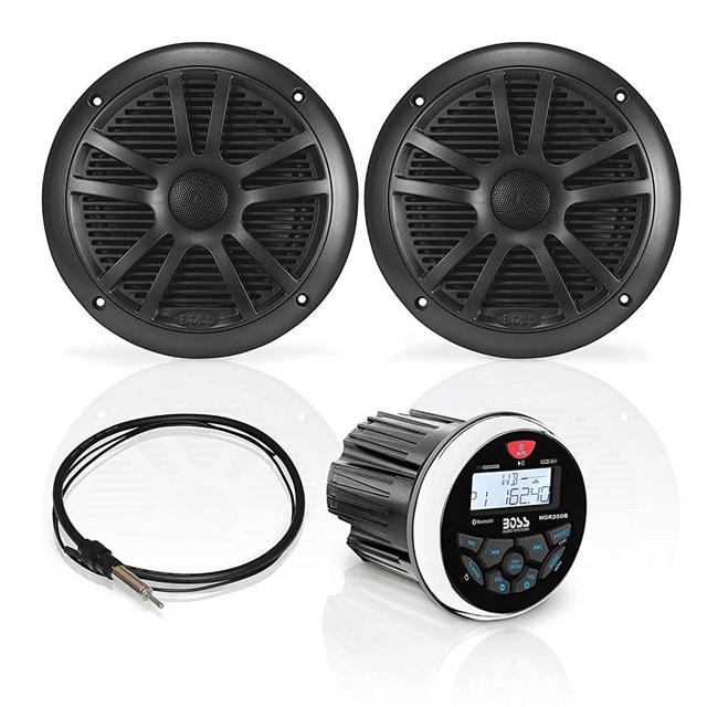 BOSS Audio Systems MCKGB350B.6 Weatherproof Marine Gauge Receiver and Speaker Package - IPX6 Receiver, 6.5 Inch Speakers, Bluetooth Audio, USB, MP3, AM/FM, NOAA Weather Band Tuner, No CD Player