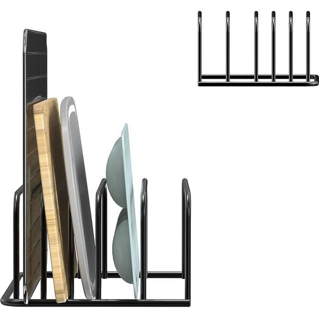Fikoksol Cutting Board Organizer, [1-Pack] Cutting Board Holder Rack Baking Cookie Pan Sheets Cooling Racks Storage Stand for Kitchen Cabinet Countertop Bakeware Storage Organizer Metal Black