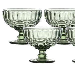 VanEnjoy Green Vintage Pressed Pattern Glass Ice Cream Cups/Dessert Bowls - Set of 4,12 Oz