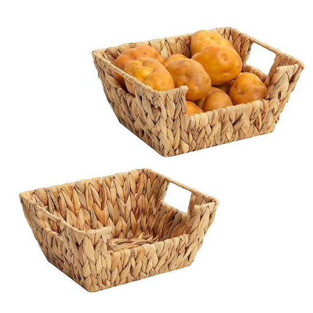 StorageWorks Small Pantry Baskets for Patato and Onion Storage, Wicker Baskets for Organizing with Built-in Handles, Water Hyacinth Pantry Organizers and Storage for Kitchen Shelves, 2 Pack