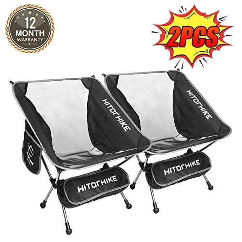 HITORHIKE Camping Chair Breathable Mesh Construction 2 Side Pockets Aluminum Frame Camp Chair with Carry Bag Compact and Lightweight Folding Chair for Backpacking and Camping