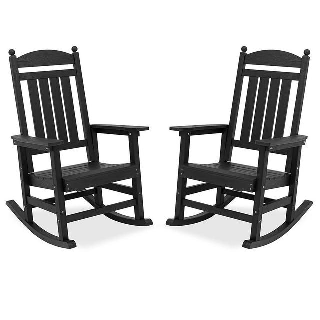 Cozyman Outdoor Rocking Chairs Set of 2, All Weather Resistant Porch Rocker Chairs with High Back, 350Lbs Support, HDPS Plastic Rocking Chair for Backyard, Patio, Garden, Indoor, Black
