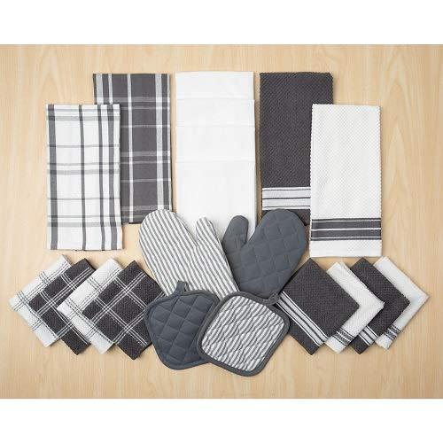 Mainstay Terry and Flat Kitchen Towel, Dish Cloth, Flour Sack, Oven Mitt and Pot Holder Set, 20 Piece, Multiple Colors