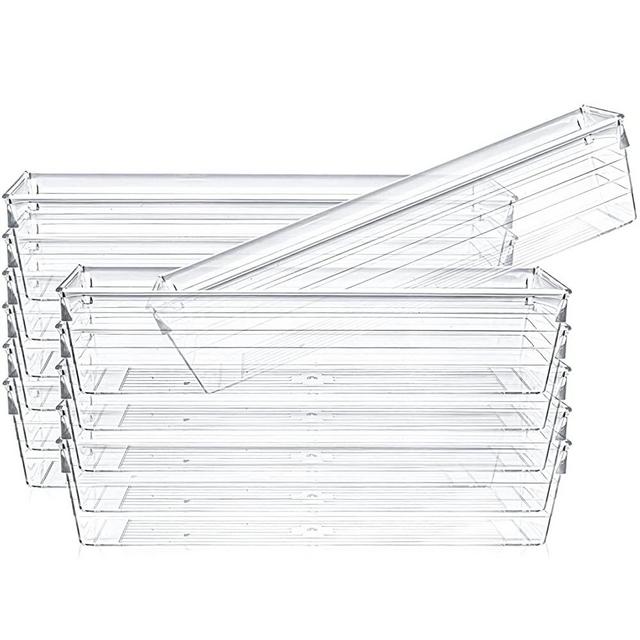 Kingrol 12 Pack Clear Drawer Organizers, Drawer Divider Storage Bins, Desk Storage Box Set for Kitchen Bedroom Bathroom Office Craft Supplies