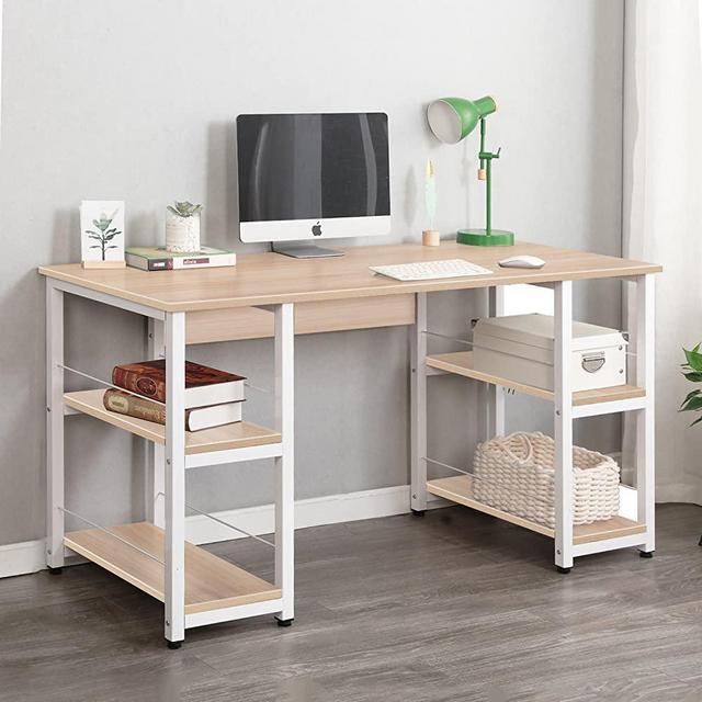 Soges Home Office Desk 55 inches Computer Desk, Morden Style with Open Shelves Worksation Desk, Maple DZ012-140-MO