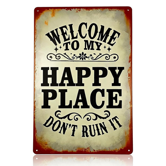 This Is My Happy Place Dont F It Up Sign, Happy Place Metal Sign, Funny Porch Patio Garden Wall Sign, Rustic Outdoor Wall Decor, Home Bar Garage Backyard Decoration, 8x12 Inch
