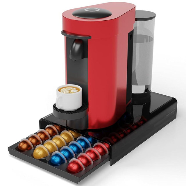 Coffee Pods Storage for Nespresso Vertuo Capsules Organizer, with Arcylic Top & Plastic Drawer, Holds 40 Pods