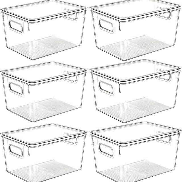 Clear Plastic Storage Bins with Lids, Perfect for Kitchen Organization or Pantry Organization and Storage, Stackable Fridge Organizer Bins, Storage Containers for Organizing, Cabinet Organizers