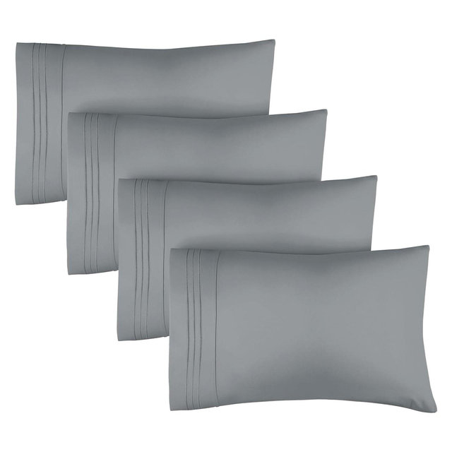 CGK Linens Ultra Soft Solid Pillowcases Set of 4 - Cozy & Breathable 4 Piece Pillow Covers in Steel Blue, Size Queen
