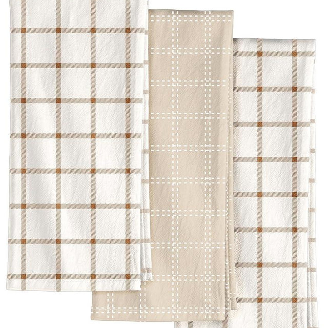 Miss Adola Neutral Flour Sack Kitchen Towels - 3 Pack 18"x 26" Cotton Farmhouse Fast Drying Decorative Hand Tea Towel Dishcloth with Hanging Loop for Home Decor Housewarming Gift, Checkered