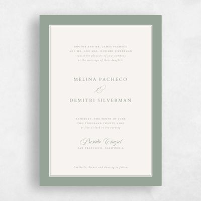 Green Bordered Wedding Invitation - Newport Portrait