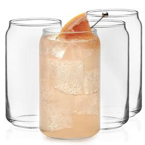 Libbey Classic Can Tumbler Glasses Set of 4, Clear Kitchen Glassware Sets for Beverages and Cocktails, Lead-Free, Cute Drinking Glasses, 16-Ounce
