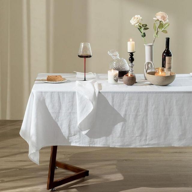 Talasily Linen Tablecloth 100% Pure Linen Table Cloth 60x132 Inches Rectangle Tablecloths Washable Cloths for Kitchen, Dining, Buffet Parties, Holidays, Picnic, Weddings and Restaurants-White