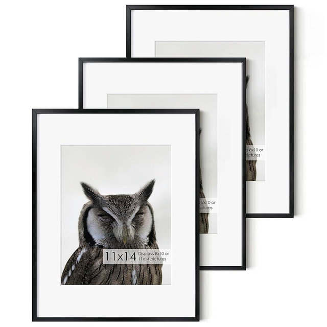 Fun Memories 11x14 Premium Metal Picture Frame - 11x14 Aluminum Photo Frames with 8x10 Mat, and Hanging Hardware - Ideal for Wall or Tabletop Display - Set of 3 - Black