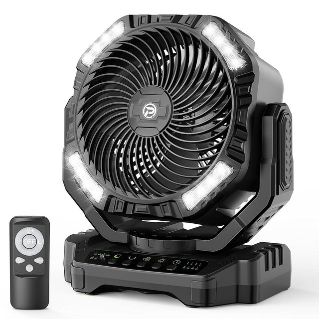 40000mAh Battery Operated Camping Fan, Rechargeable High Velocity Floor Fan, Auto Oscillation Remote Control Timer - Cordless Outdoor Fan for Car Travel RV Camp Garage Patio Hurricane Emergency