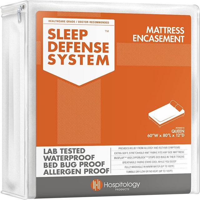 HOSPITOLOGY PRODUCTS Sleep Defense System - Zippered Mattress Encasement - Queen - Hypoallergenic - Waterproof - Bed Bug & Dust Mite Proof - Stretchable - Standard 12" Depth - 60" W x 80" L