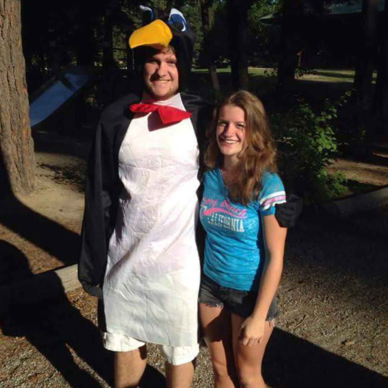 After 3 dates, my family invited James to go tubing with us. He showed up wearing this costume to meet my grandparents. My grandma has trouble remembering most things but never forgets my penguin.