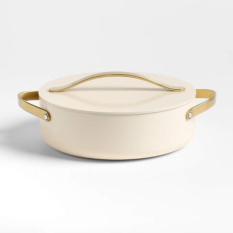 Caraway ® Cookware Plus 6-Qt. Cream Ceramic Non-Stick Rondeau Pan with Gold Hardware