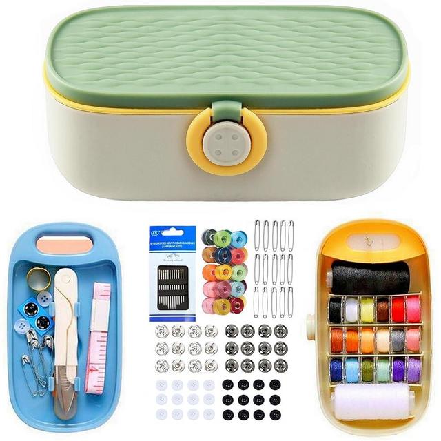 WANSHUNLMI Green Sewing Kit, 140Pcs Family Travel Sewing Project Kit Portable Small Traveler Sewing Supplies Repair Kit Thread Accessories DIY Sewing Supplies Organizer Box (Green Sewing Kit)