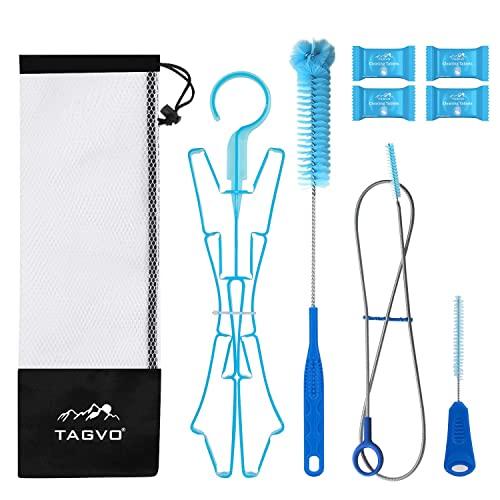 TAGVO Hydration Bladder Tube Brush Cleaning Kit, 6 in 1 Water Bladders Cleaner Set - Long Brush, Small Brush for Bite Valve, Big Brush, Collapsible Hanger, 4X Cleaning Tabs & Carrying Pouch