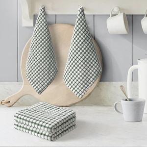 Artoid Mode Cotton Green Terry Kitchen Dish Cloths, 12x12 Inch Ultra Soft Absorbent Quick Drying Household Cleaning Kitchen Rags Set of 6