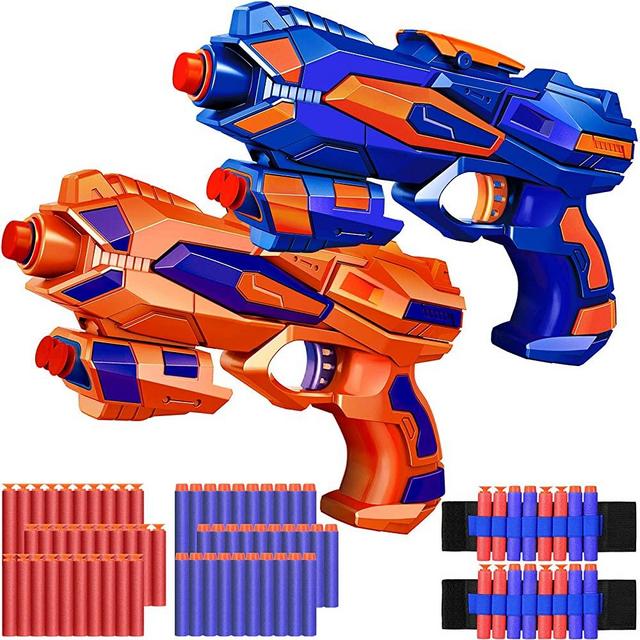2 Pack Blaster Guns Toy​ 60 Bullets for Nerf & 2 Wristbands, Guns Toys for Kids Age 6-8 Birthday Gift for 6-7 Year Old Boys Girls Ideas Gifts for Boys Kids Age 6-10 Outdoor Games Toys for 9 yr Old Boy
