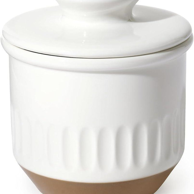 Sweese Elegant Embossed Butter Dish with Recess - French Butter Keeper with Lid - White