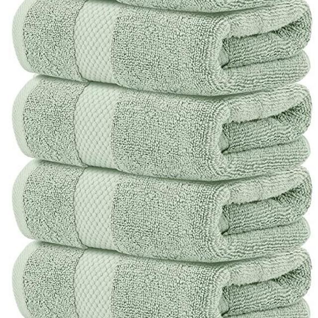 White Classic Luxury Hand Towels for Bathroom-Hotel-Spa-Kitchen-Set - Circlet Egyptian Cotton - 16x30 Inches - Set of 6 (Lt-Green)