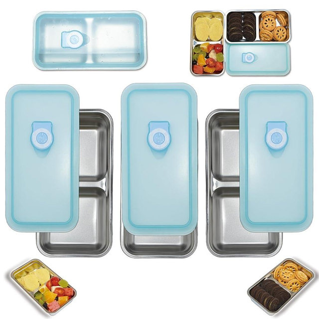 3 Pcs Stainless Steel Snack Containers with Lids, Reusable Double Compartment Grab and Go Snack Containers, Dishwasher-Safe Divided Metal Snackle Pack Containers for Travel, Camping, or Meal Prep