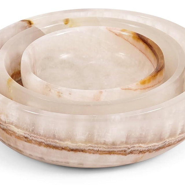 SPESHSTONES Marble Bowls Set of 3 Handmade White Onyx Mixing Bowls & Plate Set for Kitchen and Dining - Small Serving Dishes, Mini Bowl, Marble Sauce Dish