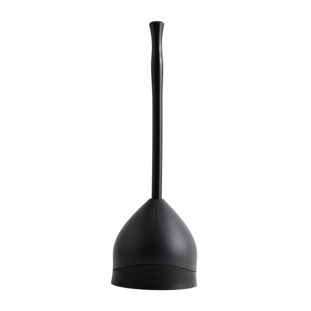 Casabella Toilet Plunger and Hideaway Caddy Combo for Bathrooms, 2-Piece Heavy-Duty Toilet Plunger and Holder Set, Black
