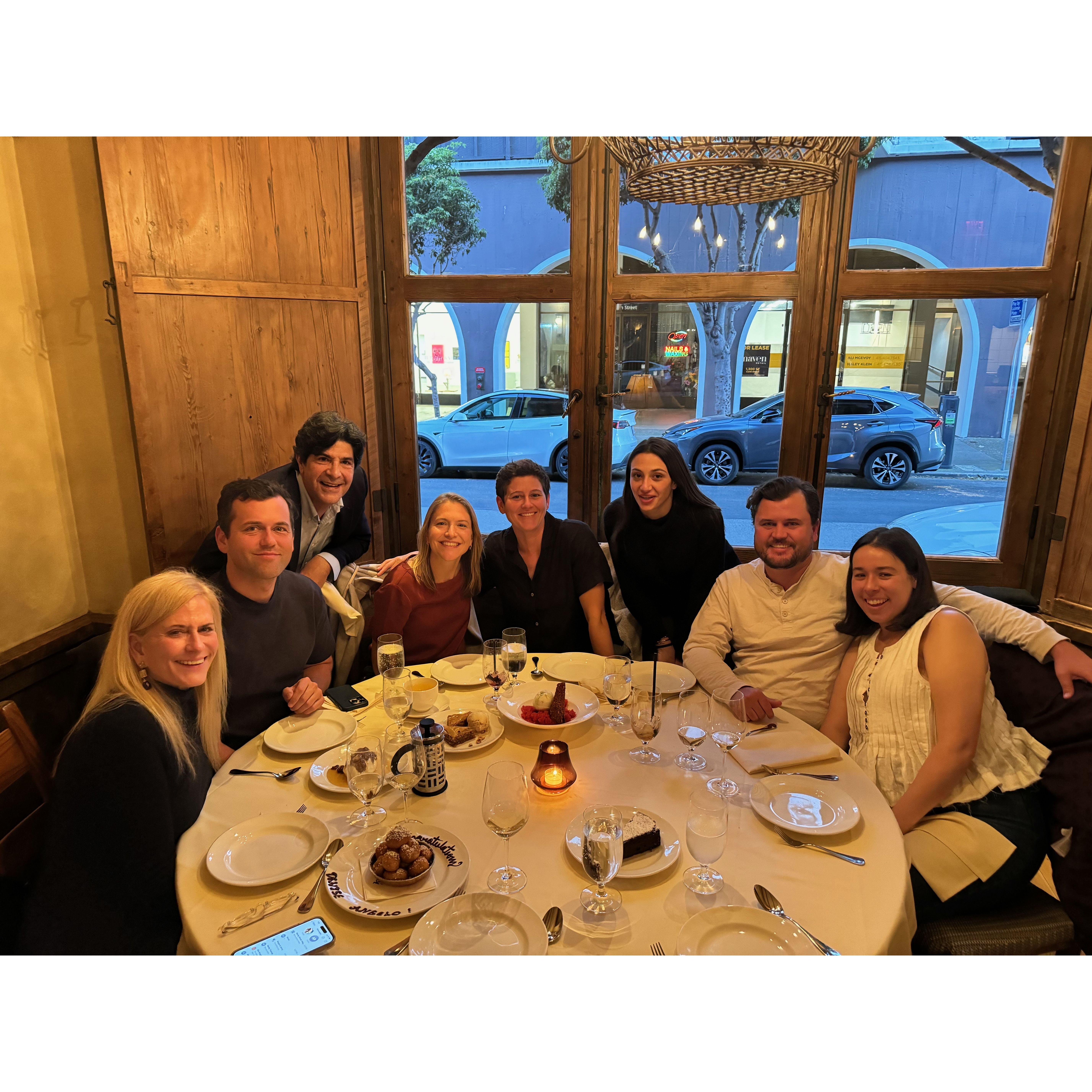 Family engagement dinner with our children and their spouses.