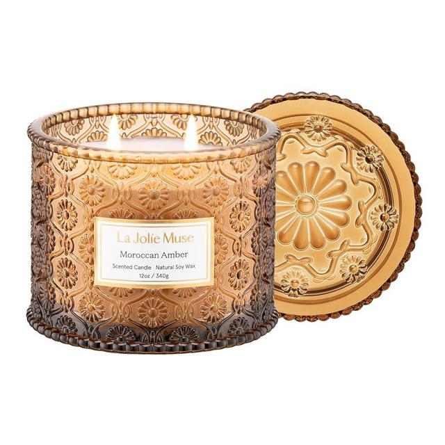 LA JOLIE MUSE Moroccan Amber Candle, Candles for Home Scented, Large 2-Wick Soy Candle, Scented Candle Gifts for Men & Women, Long Burning Time, Holiday Candle, 12 Oz