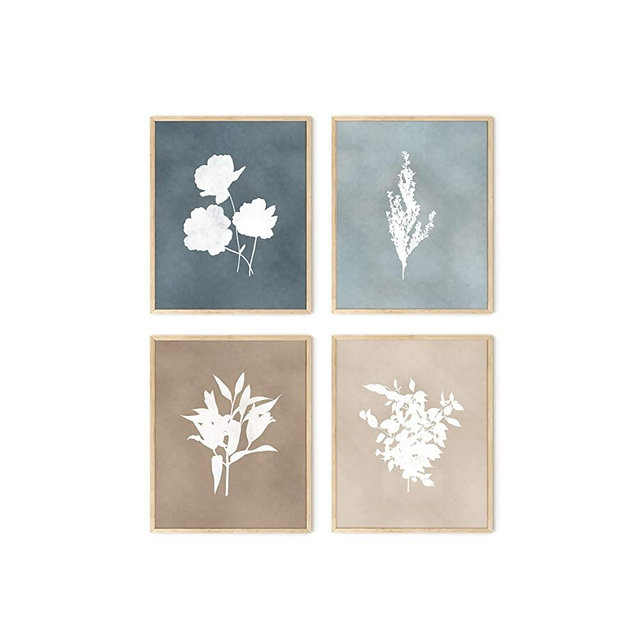 HAUS AND HUES Framed Flower Pictures Wall Decor - Set of 4 Floral Wall Art, Black and White Botanical Prints Framed, Rustic Framed Vintage, Farmhouse Art, Floral Prints Framed (8x10, Beige Framed)