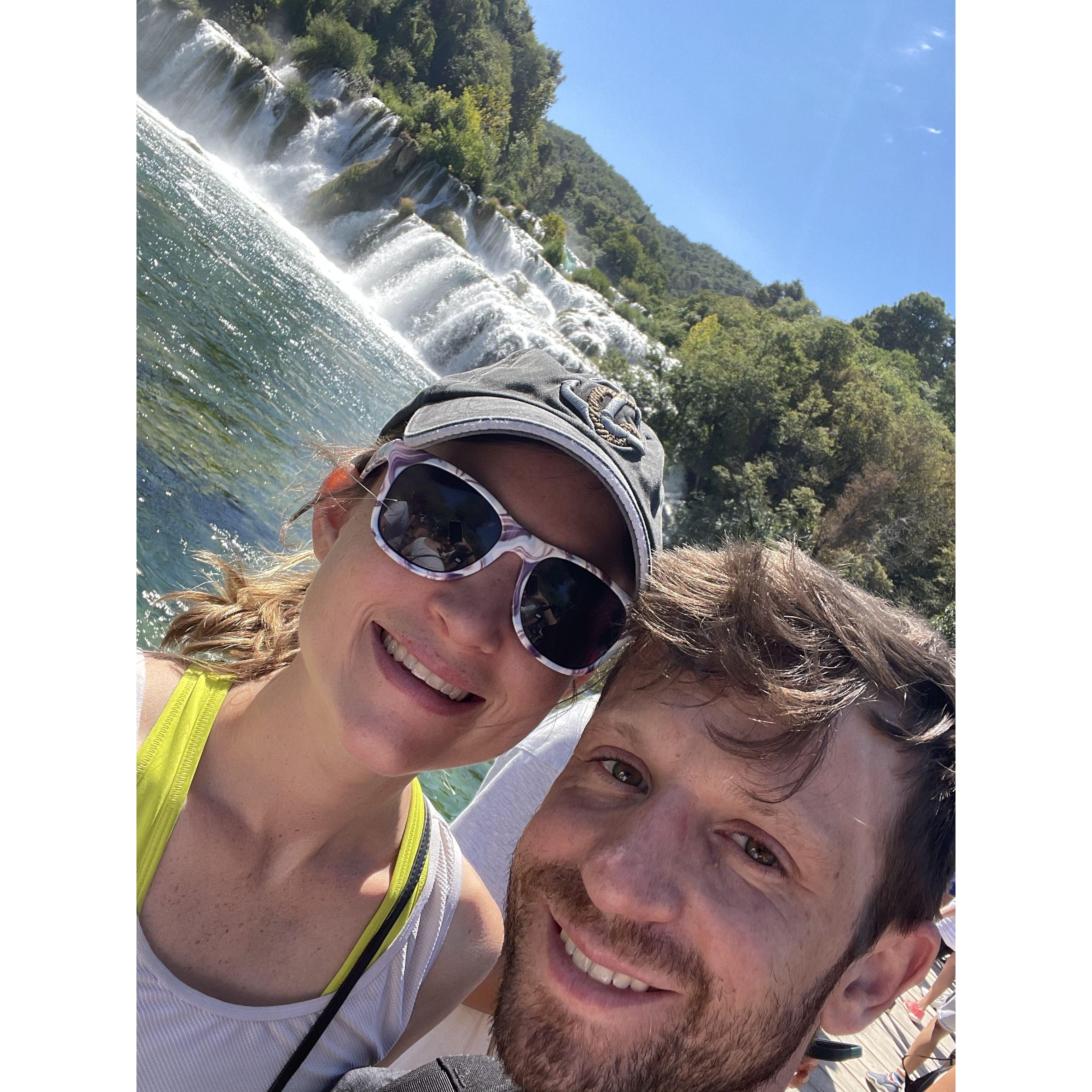 Us at waterfalls in Croatia
