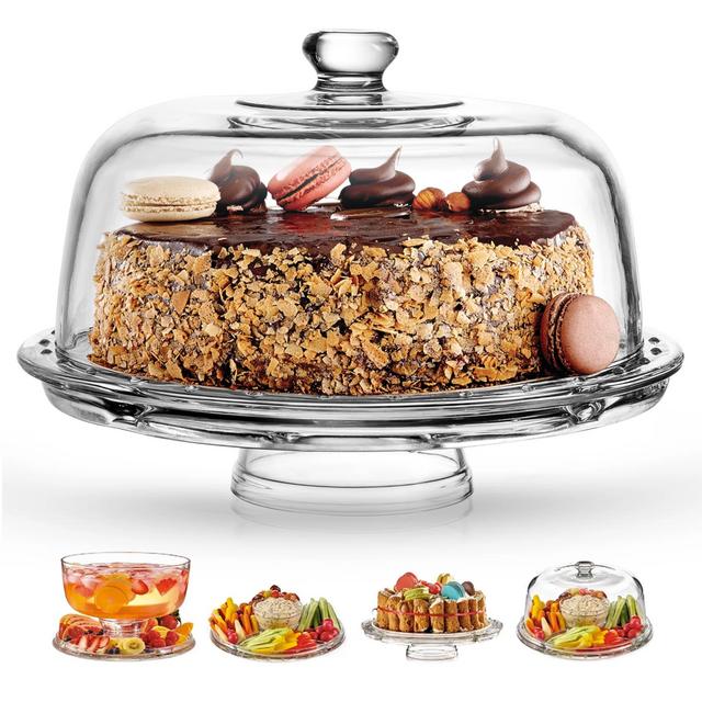 Royalty Art European Cake Stand with Dome 6-in-1 Design Multifunctional Serving Platter for Kitchens, Dining Rooms, Pedes Glass Durabilitytal or Cover Use, Elegant Product Name