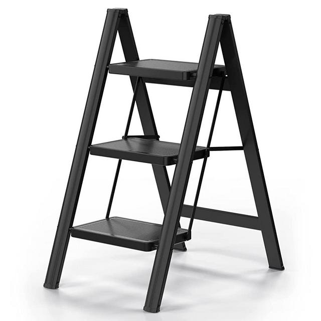 Step Ladder BAVIKUNP 3 Step Ladder 3 Folding Step Stool with Wide Anti-Slip Pedal, Folding Step Ladder Sturdy Step Ladder Perfect for Kitchen & Household, Step Ladder 2 Step Folding 500 lbs Capacity