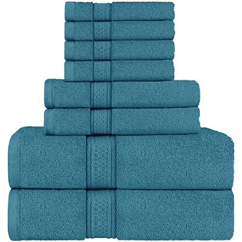 Utopia Towels Towel Set, Teal, 2 Bath Towels, 2 Hand Towels, and 4 Washcloths, 600 GSM Ring Spun Cotton Highly Absorbent Towels for Bathroom, Shower Towel, (Pack of 8)