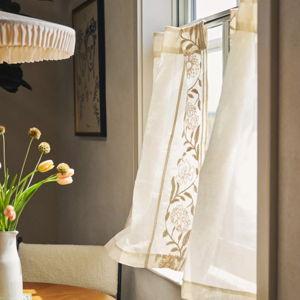 Embroidered Manette Cotton Linen Sheer Café Curtains, Set of 2
