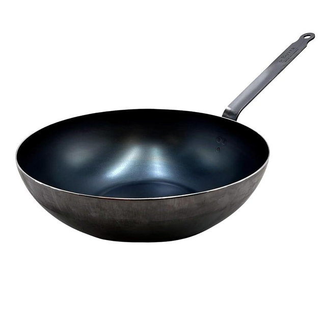 de Buyer - Blue Carbon Steel Wok Pan 2mm Thick - Access - 12.5” Diameter, 6” Cooking Surface - Oven Safe - Naturally Non-Stick Finish - Made in France