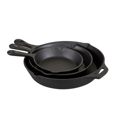 Stansport Pre-Seasoned Cast Iron Frying Pans - 3 Piece Set